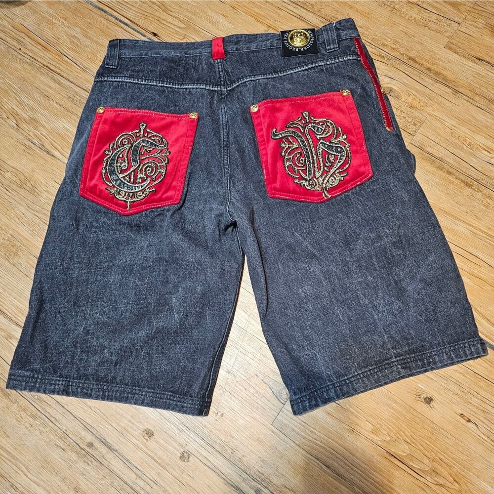 Crown Holder 90’s Y2K Baggy Jean Shorts Men’s 42 Red Velvet Accents Skater Retro